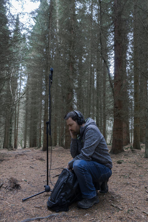 Michel Lafrance recording outdoors